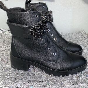 Karl Lagerfeld 100 % authentic jeweled combat boots size 8